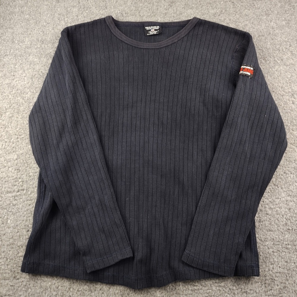 VTG Polo Jeans Co Ralph Lauren Sweatshirt Womens Large Blue Ribbed Thermal Y2K